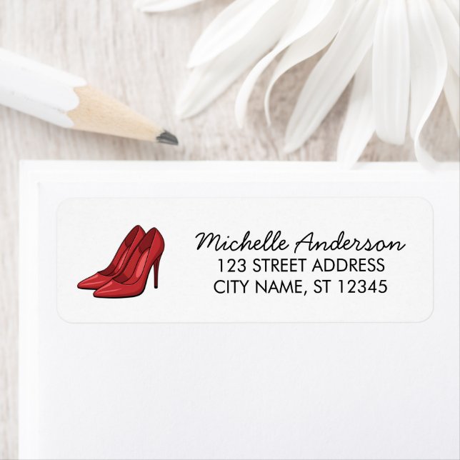 Étiquette Elegant Red High Heels Return Address label        (En situation)