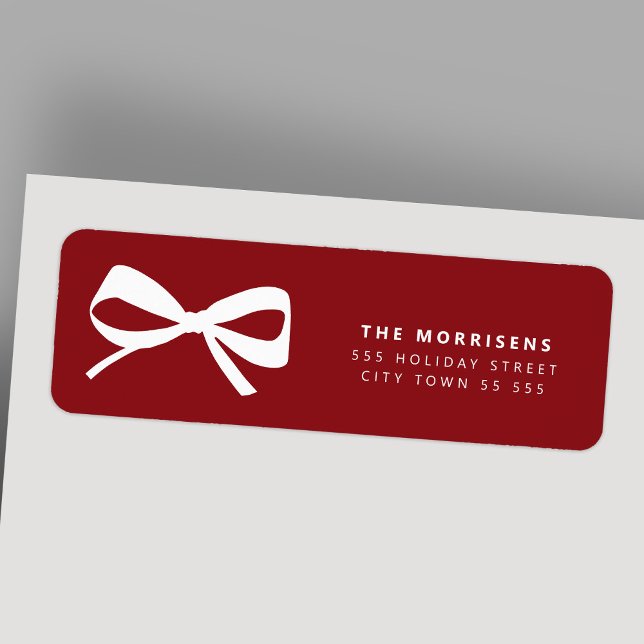 Étiquette Elegant red white bow Christmas return address (Créateur téléchargé)