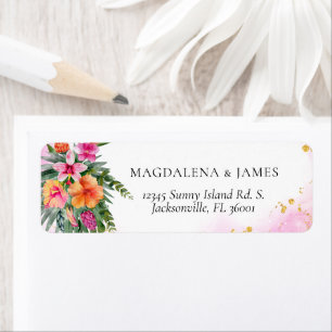 Étiquette Élégant rose clair Orange Tropical Island Floral