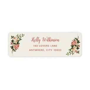 Étiquette Élégant Rose de crème ancienne Nom du script Adres