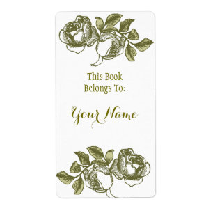 Étiquette Élégant Rose Etching White Golden Bookpate Étiquet