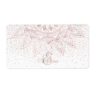 Étiquette Elégant Rose Gold Dots Mandala
