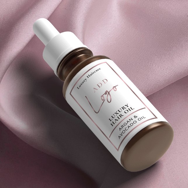 Étiquette Élégant Rose Gold Logo Huile de cheveux 2OZ Boutei (Rose gold effect skincare product stickers with space for your logo and product ingredients)