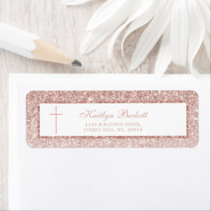 Étiquette Élégant Rose Parties scintillant Or Confirmation O