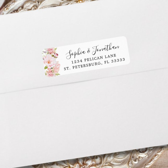 Étiquette Elegant rose Roses Mariage Adresse de retour (Elegant Pink Roses Wedding Return Address Label)