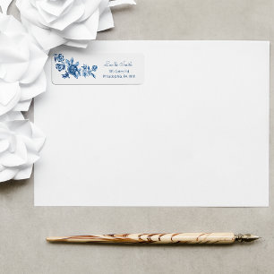 Étiquette Élégant Roses bleus gravés Vintages