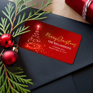 Étiquette Elégant Rouge Blanc et Or Noël Nom