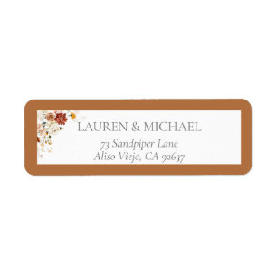 Étiquette Elegant rouille Fête des mariées orange Adresse de