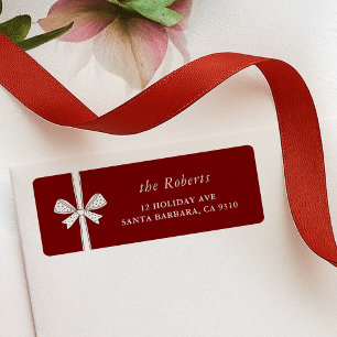 Étiquette Élégant ruban Bow Red Christmas Adresse