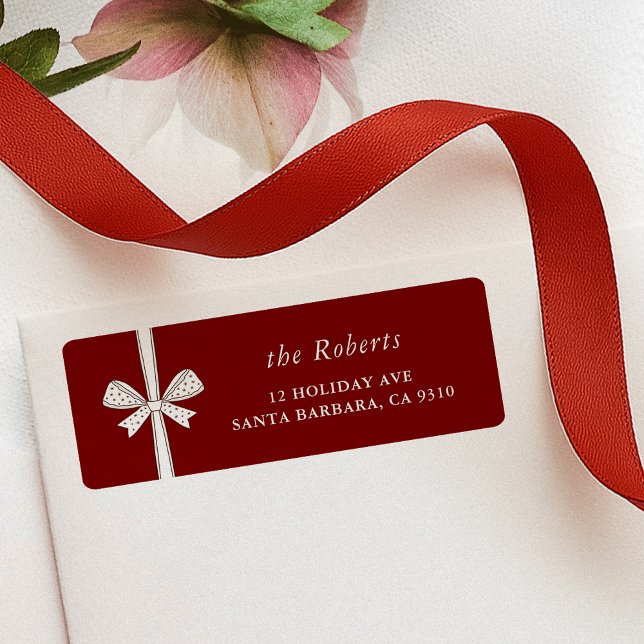Étiquette Élégant ruban Bow Red Christmas Adresse (elegant ribbon and bow red Christmas return address labels)