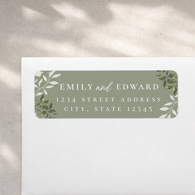 Étiquette Elegant Sage Greenery Wedding Return Address (Créateur téléchargé)