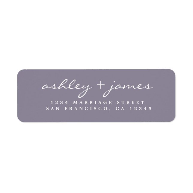 Étiquette Élégant Script Ash Purple Mariage Adresse de retou (Devant)