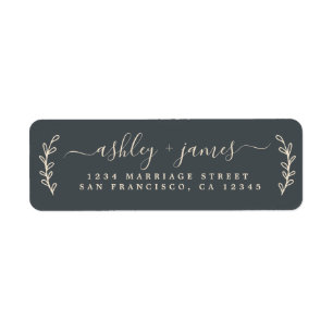 Étiquette Élégant Script Black Ivory Mariage Adresse de reto