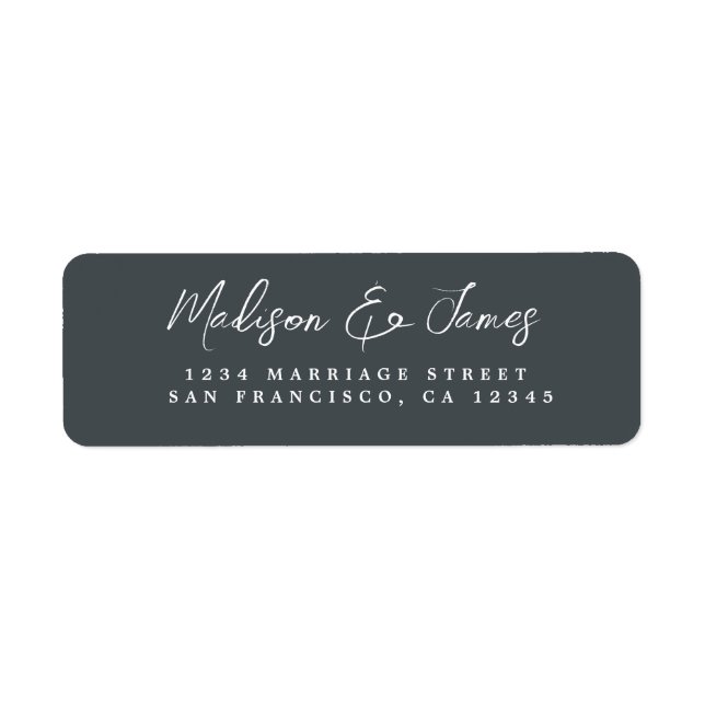 Étiquette Élégant Script Black Mariage Adresse de retour (Devant)