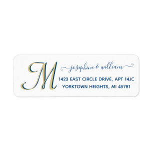 Étiquette Élégant Script Blanc Bleu Personnalisé Monogram