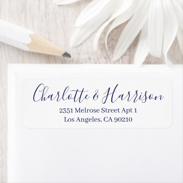 Étiquette Élégant script bleu moderne chic mariage élégant (En situation)