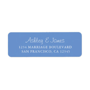 Étiquette Élégant Script Blue Mariage Adresse de retour