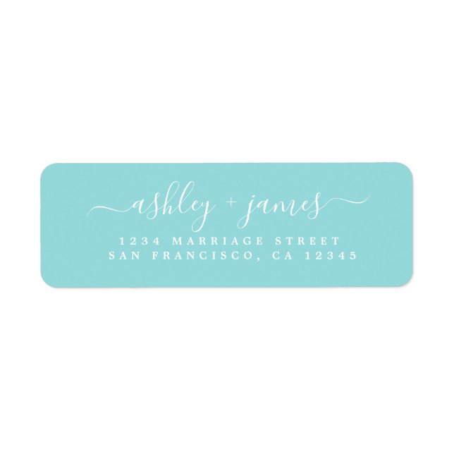 Étiquette Élégant Script Blue Mariage Adresse de retour (Devant)