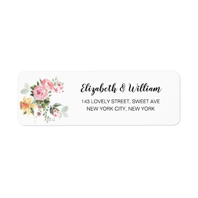 Étiquette Élégant Script Blush Floral Simple Moderne Mariage (Devant)
