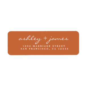 Étiquette Élégant Script Burnt Orange Mariage Adresse de ret