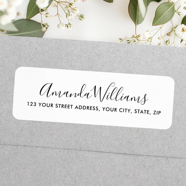 Étiquette Élégant script calligraphie simple adresse blanche (Elegant calligraphy script simple white address label)