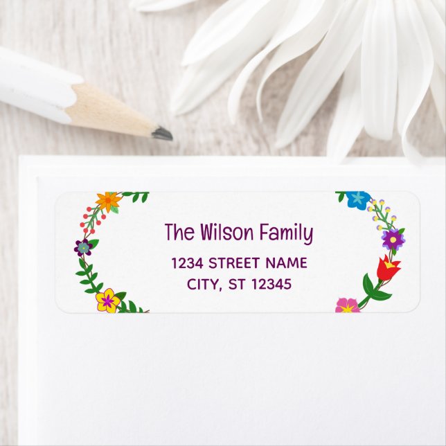 Étiquette Élégant Script chic Fleurs modernes Adresse de ret (En situation)