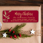 Étiquette Élégant Script Christmas Red Return Adresse Label<br><div class="desc">Script moderne élégant Rouge et or Nom de famille Noël Retours d'adresse Étiquettes. Doté d'un joli script de police calligraphie écrit à la main avec disant "Joyeux Noël", faux feuilles botaniques feuille d'or sur arrière - plan rouge. Idéal pour Noël, facile de les personnaliser avec vos noms et informations d'adresse...</div>