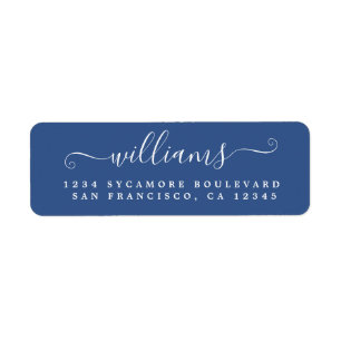 Étiquette Élégant Script Classic Blue Family Adresse de reto