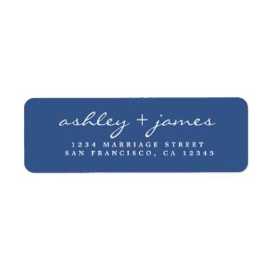 Étiquette Élégant Script Classic Blue Mariage Adresse de ret