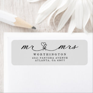 Étiquette Élégant Script Coeurs M & Mme Mariage Retour