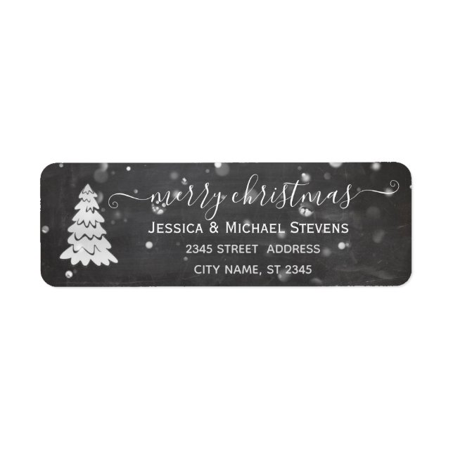 Étiquette Élégant script de tableau noir arbre de Noël hiver (Devant)