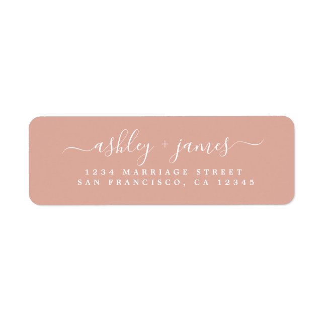 Étiquette Élégant Script Dusty Mariage rose Adresse de retou (Devant)