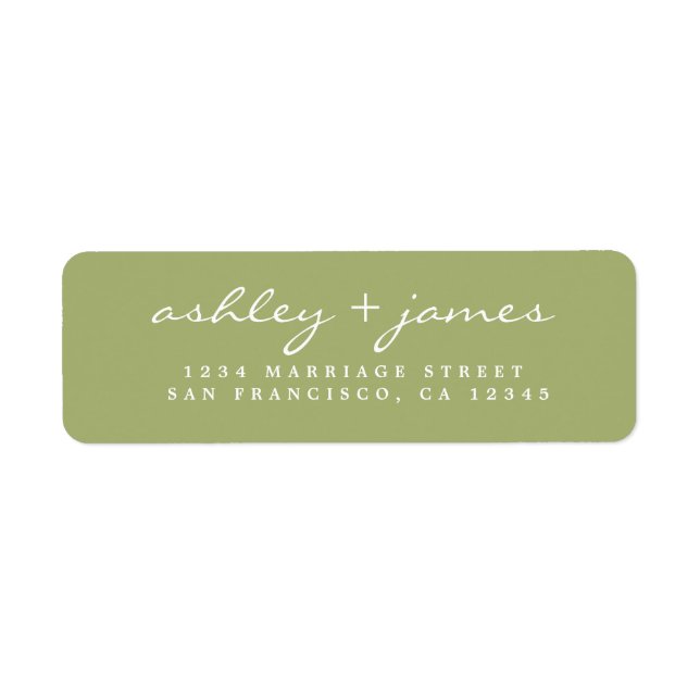 Étiquette Élégant Script Feuille verte Mariage retour Adress (Devant)