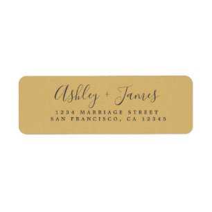 Étiquette Élégant Script Gold Yellow Mariage Adresse de reto