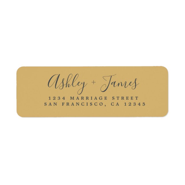 Étiquette Élégant Script Gold Yellow Mariage Adresse de reto (Devant)