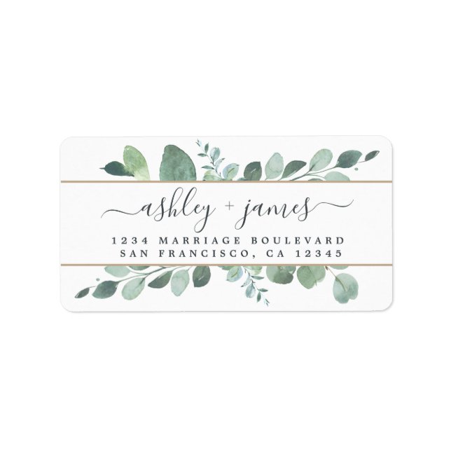Étiquette Élégant Script Greenery Mariage Adresse de retour (Devant)