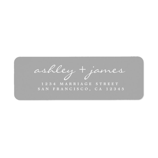 Étiquette Élégant Script Grey Mariage Adresse de retour (Devant)