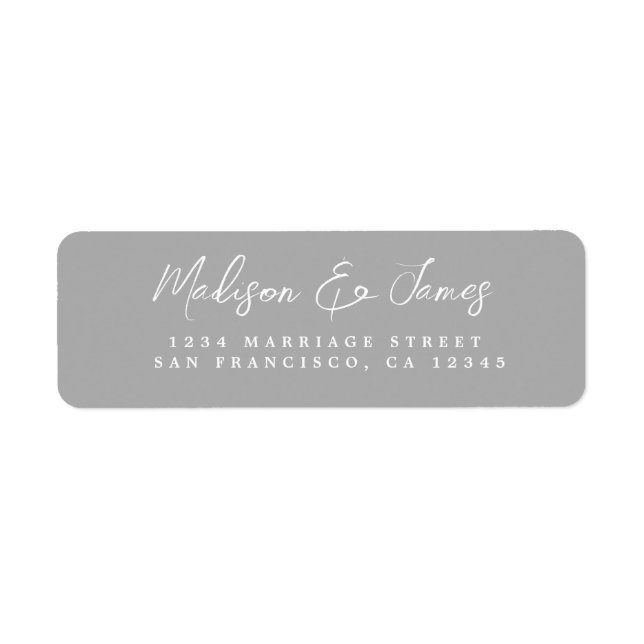 Étiquette Élégant Script Grey Mariage Adresse de retour (Devant)