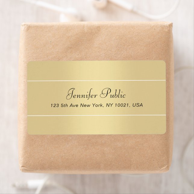 Étiquette Élégant script manuscrit moderne or blanc (En situation)