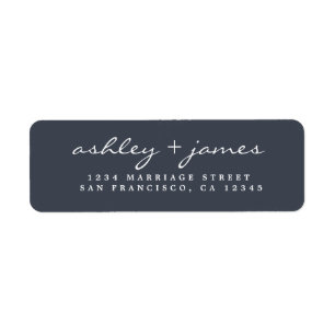 Étiquette Élégant Script Mariage bleu foncé Adresse de retou