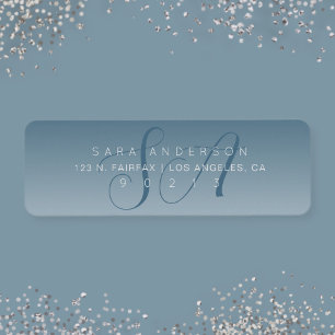 Étiquette Élégant Script Monogram Ombre Blue Adresse de reto