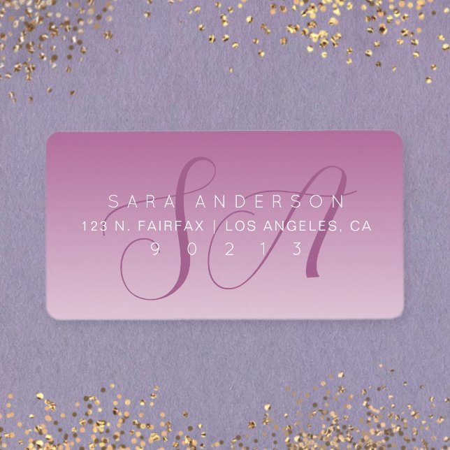 Étiquette Élégant Script Monogram Ombre Mauve Adresse de ret (Créateur téléchargé)
