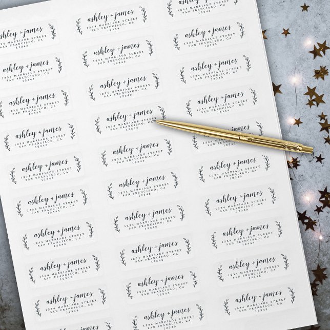 Étiquette Élégant Script noir blanc Mariage Adresse de retou (Créateur téléchargé)