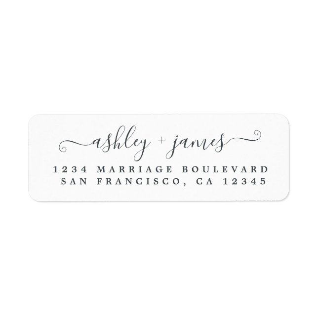 Étiquette Élégant Script noir blanc Mariage Adresse de retou (Devant)