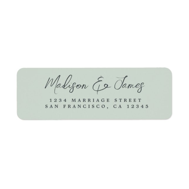 Étiquette Élégant Script Pastel Green Mariage Adresse de ret (Devant)