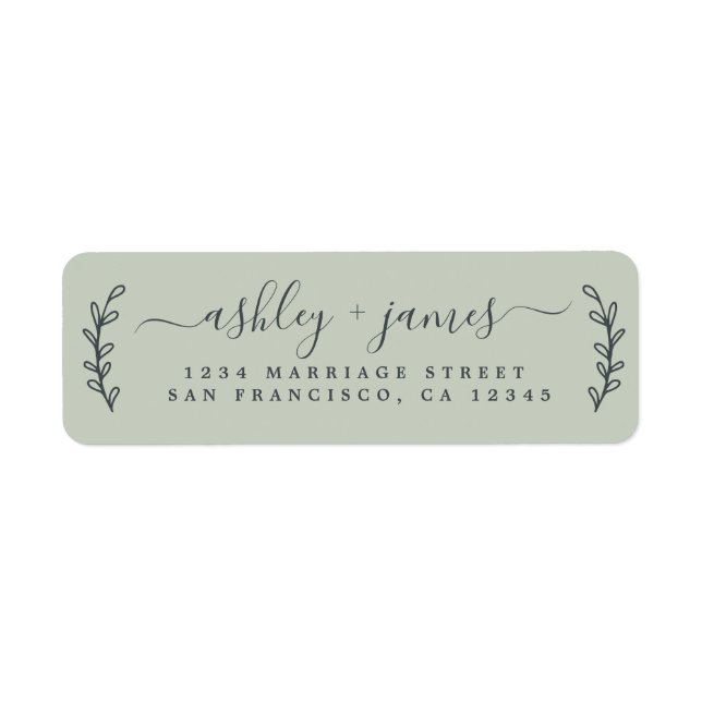 Étiquette Élégant Script Pastel Green Mariage Adresse de ret (Devant)
