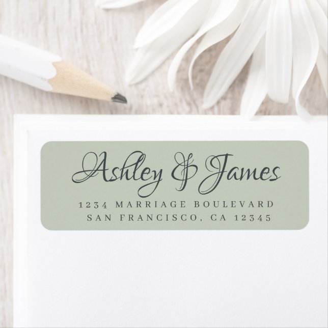 Étiquette Élégant Script Pastel Green Mariage Adresse de ret (En situation)