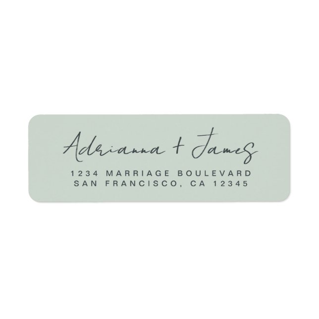 Étiquette Élégant Script Pastel Green Mariage Adresse de ret (Devant)