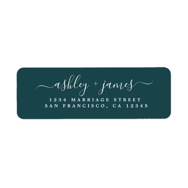 Étiquette Élégant Script Profonde Mariage Turquoise Adresse  (Devant)