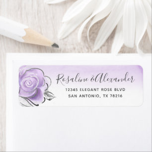 Étiquette Elegant Silver Light Purple Rose Adresse de retour